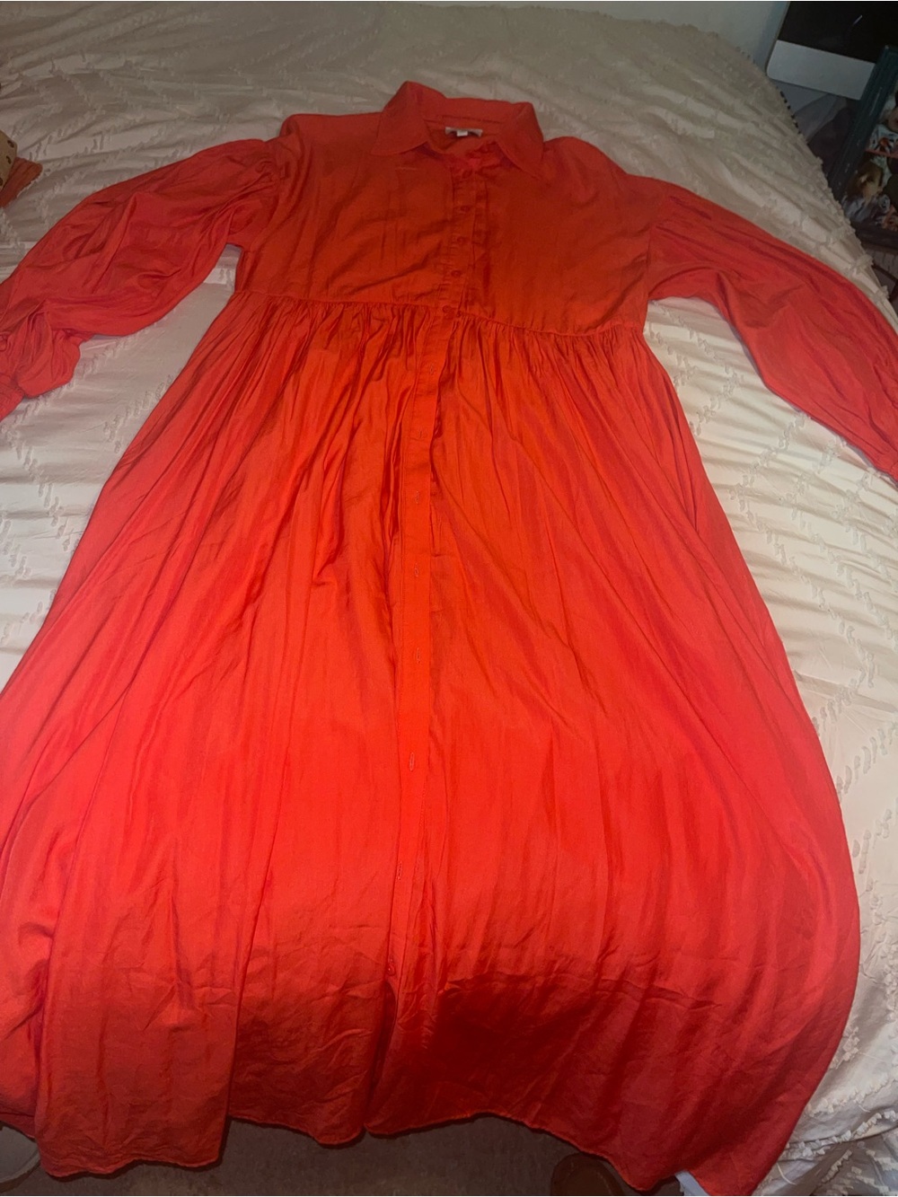 Women's Red Button-Front Maxi Dress with Gathered Waist
